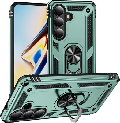 Produktbild von Schutzhülle für Samsung Galaxy S26, Dual Layer Robust Militäre Fallschutz Hülle mit Ringhalterung Ständer Grün