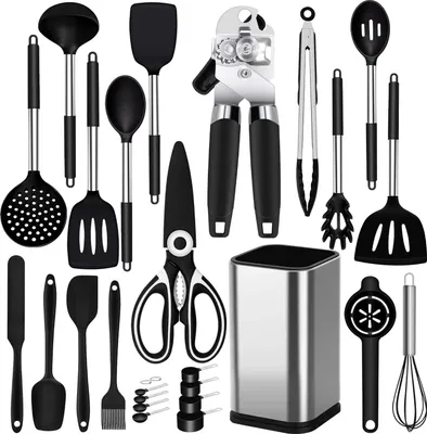 Produktbild von Küchenhelfer-Set 26 Stücke, Silikon Küchenutensilien, hitzebeständig, für Kochen, schwarz