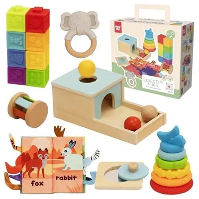 Zdjęcie produktu dla Zabawki montessori niemowlęcia drewniane sensoryczne zestaw 6 12