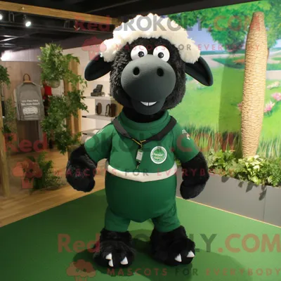 Produktbild von Maskottchen REDBROKOLY eines waldgrünen Suffolk-Schafs mit Poloshirt und Manschettenknöpfen