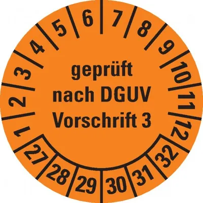 Produktbild von Dreifke® Prüfplakette gepr.n. DGUV Vorschrift 3 27-32,orange,Dokumentenfolie,...