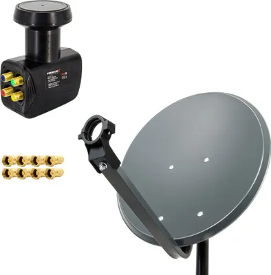 Produktbild von PremiumX 45cm Satellitenschüssel Stahl Anthrazit SAT Anlage Quad LNB 8x F-Stecker