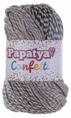 Papatya Confetti Garn – Kühle Farbvariante in Grau, Weiß und Violett, ideal für Winteraccessoires.