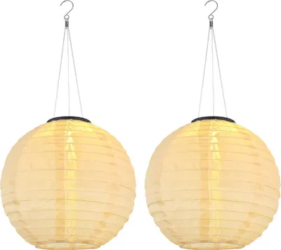 Produktbild von 2er Set LED Solar Außen-Hängeleuchte, Lampion sandfarben, H 55 cm