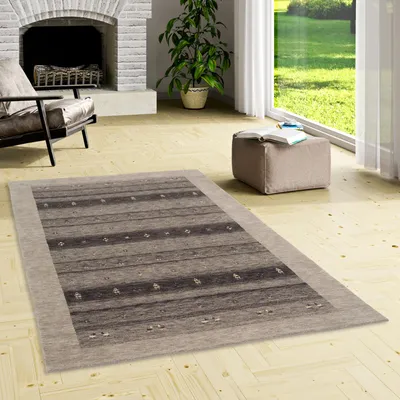 Produktbild von Natur Teppich Gabbeh Esta Grau Bordüre, Größe:140x200 cm