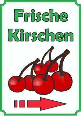 Produktbild von Frische Kirschen Schild Hochkant mit Pfeil rechts A3 (297x420mm)