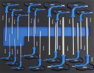 Produktbild von Profi Werkstattwagen Einlage blau Innensechskantschlüsselsatz Torx T-Griff 18 tlg. Schaum 520x400mm