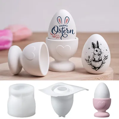 Silikon-Gießformen Ostern, 2er-Set, Eierbecher mit Herz + Ei
