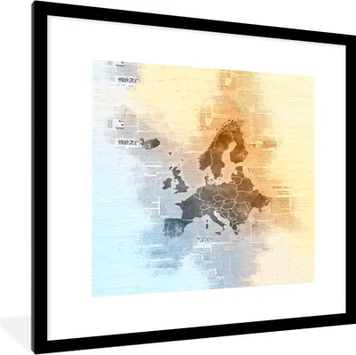 Produktbild von MuchoWow® MuchoWow® Gerahmtes Poster Karten - Europa - Aquarell - Zeitung 40x40 cm - Poster mit zchwarzem Bilderrahmen - Poster - Plakat im Rahmen