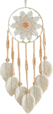 Produktbild von Dream Catcher Perlen Design kreatives Form zartes Aussehen helle Farbe mit schwarzer Blattwand Hanging Dream Catcher Dekoration Haushaltsvorräte-Weiß