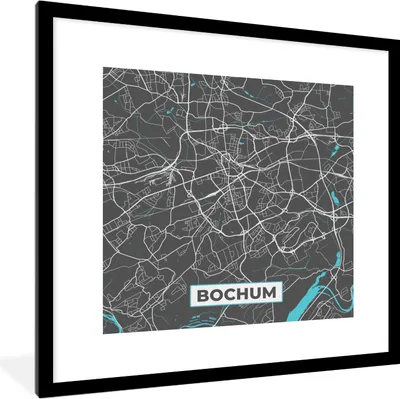 Produktbild von MuchoWow® Gerahmtes Poster Deutschland - Blau - Bochum - Stadtplan - Karte 40x40 cm - Poster mit Schwarzem Bilderrahmen Wandposter Rahmen Foto Bilder - Poster - Plakat im Rahmen