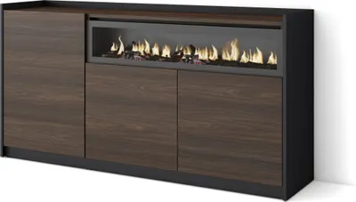 Produktbild von Sideboard, Highboard, 156x37x80cm, 3 Türen, Elektrokamin., Dunkler Eiche und Schwarz