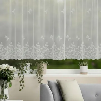Produktbild von Jacquard Blumenfensterstore weiß - Fertigstore von Albani: 245x300cm / Weiß Größe (HxB): 245x300cm Farbe: Weiß