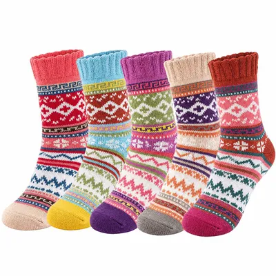 Immagine prodotto di Calze termiche da donna – Calze di lana calde, calze invernali spesse in maglia, calze natalizie colorate, confezione da 5 paia, traspiranti, taglia EU 36–41, A0494. Confezione da 5 paia