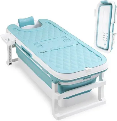 Produktbild von Famanu Faltbare Badewanne XL - Inklappbare mobile Badewanne mit Abdeckung und Massagerollen - Blau