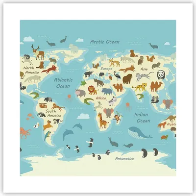 Produktbild von Poster - Poster ohne Rahmen - Tiere die Welt Karte - 40x40 cm - Wand Bild - Wanddeko - Wandbilder - Kunstposter - Wandposter - Bilder - Kunstdruck - Wanddekoration - Wandbild - P2XAC40x40-4860