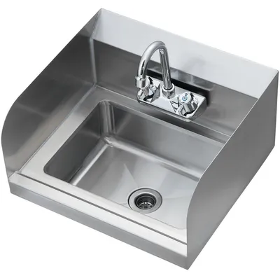 Productafbeelding van Commercieel handwasbakje met kraan en spatwaterrand, NSF-gecertificeerde roestvrijstalen wasbak voor handen, klein handwasbakje, wandmodel wastafel voor restaurants, keukens, bars, garages en woningen, 17x12,8 inch