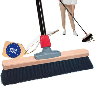 Produktbild von Novaliv Saalbesen 40 cm mit Stiel Borsten Kunstborsten besen fein mit stiel Ideal als Werkstattbesen Hallenbesen Industriebesen Hausbesen Kehrbesen Zimmerbesen Haarbesen Terassenbesen Besen weich