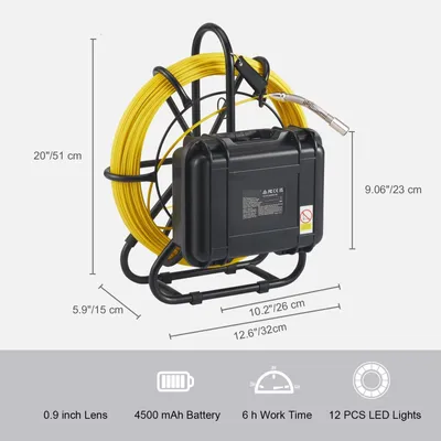 Image de Caméra d'inspection de canalisations - Caméra pour l'inspection des tuyaux - Endoscope - Inspection des égouts - Écran de 9 pouces