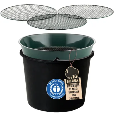 Produktbild von BigDean Gartensieb aus Metall mit 3 Maschenweiten 6,4 mm/9,5 mm/12,7 mm - Erdsieb rund Sandsieb Ø 37 cm Höhe 8 cm - Garten Sieb Steinsieb Kompostsieb