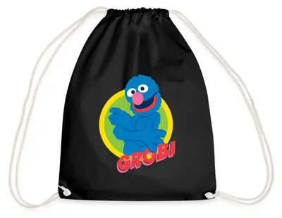 Produktbild von Spreadshirt Sesamstraße Grobi Portrait Turnbeutel, One size, Schwarz