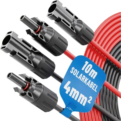 Obrázek produktu pro ABSINA 2x 10 m solární kabel 4mm2 H1Z2Z2-K černý a červený - PV kabel 4mm2 - solární kabel 4mm2, PV kabel
