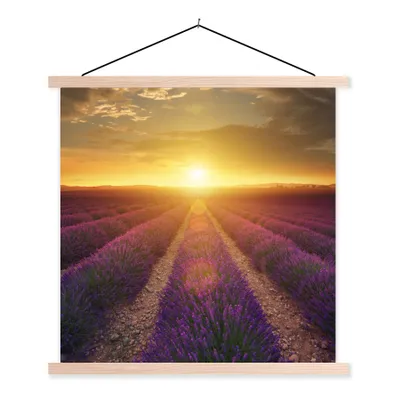 Produktbild von MuchoWow® Textilposter Sonnenuntergang - Lavendel - Frankreich 60x60 cm mit holzfarbenen Rahmen - Wanddekoration
