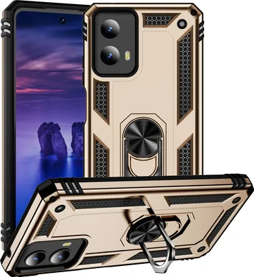 Produktbild von Schutzhülle für Motorola Moto G 2024/Moto G Play 2024 5G Dual Layer Robust Militäre Fallschutz Hülle mit Ringhalterung Ständer Gold