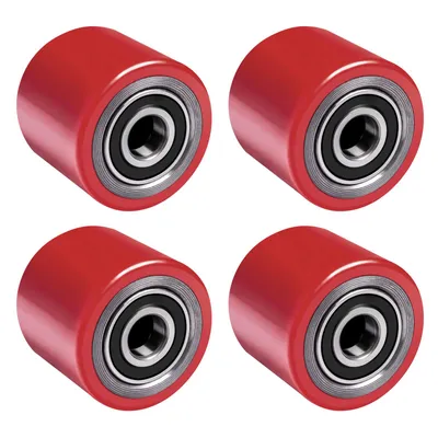 Produktbild von 4 tlg. Set Hubwagenrollen Polyurethan 80 x 70 mm, Tragkraft 600 KG, Achse 20 mm inkl. Kugellager Rollen für Hubwagen Ersatzrollen, Rot