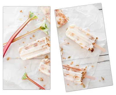 Produktbild von Spritzschutz Herdabdeckplatte Schneidebrett aus Glas Rhabarbereis 2-Teilig (60x52cm)