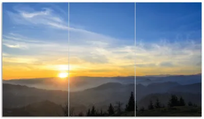 Produktbild von Wallario Herdabdeckplatte aus Glas, Größe 90 x 52 cm 3-teilig, Motiv Sonnenaufgang über dem Schwarzwald