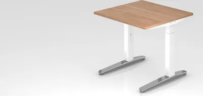 Produktbild von Schreibtisch Mika | Nussbaum | Weißes Gestell poliert | BxT 80x80cm | Arbeitshöhe 65-85cm | höhenjustierbar, 1cm Raster | C-Fuß-Gestell | Rechteckform