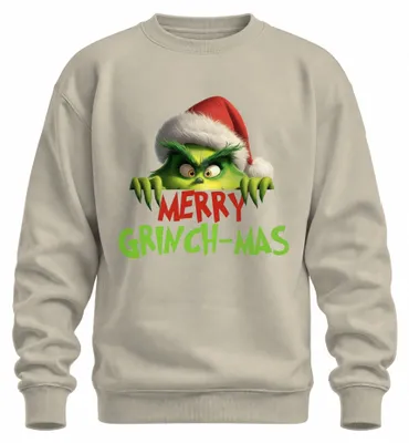 Imagen del producto de "GRINCH-NAVIDAD FESTIVA" - Sudadera con cuello redondo, diseño retro, uni, con motivos de Grinch y Navidad, color natural, talla XL