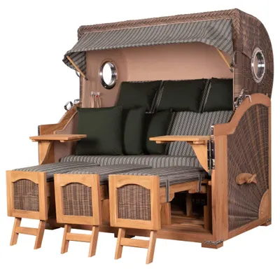 Produktbild von Strandkorb-Set - bene living - Ammersee Grande XXL Teak - PE grau - Modell 504 - inkl. Liftersystem