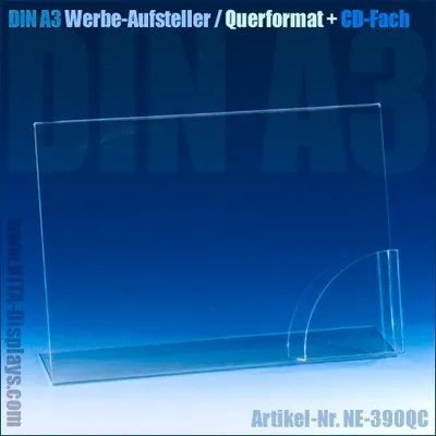 Produktbild von DIN A3 Werbeaufsteller / quer + CD-Fach (L)
