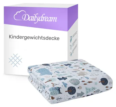 Immagine prodotto di Coperta ponderata per bambini in cotone al 100%, collezione "Foresta"  -  Oeko-Tex Standard 100, doppia cucitura per una maggiore resistenza, distribuzione perfetta del peso grazie alle piccole tasche, temperatura stabile, perline di vetro ipoallergeniche, passanti appositamente studiati per il fissaggio della fodera, fodera in cotone naturale e traspirante - Coperta ponderata