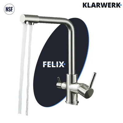 Produktbild von Felix | 4-Wege Niederdruck Trinkwasser Armatur Silber gebürstet | 4 Anschlüsse Filter Edelstahl Wasserhahn Boiler | Osmose Mischbatterie NSF