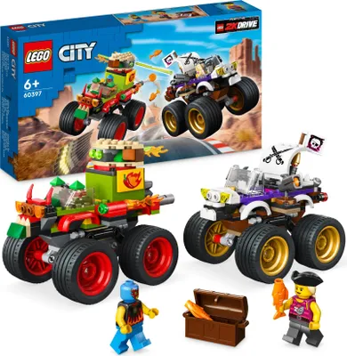 Zdjęcie produktu dla LEGO 60397 City Wyścig monster truckami, pirackie i tacosowe auta dla dzieci do zbudowania z klocków, zabawki wyścigowe dla chłopców i dziewczynek w wieku od 6 lat i fanów gry LEGO 2K DRIVE