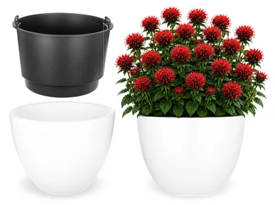 Produktbild von KADAX Blumentopf mit Einsatz, ø 46 x H 36 cm, Pflanzenkübel aus Kunststoff Moderner Pflanztopf in Weiß, großer Blumenkübel für Innen- und Außenbereich, UV- und frostbeständig, KI-generiertes Bild