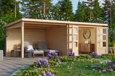 Produktbild von Karibu Gartenhaus Blockbohlenhaus ORLANDO 28mm Wandstärke 560 x 297 cm Farbe: Naturbelassen