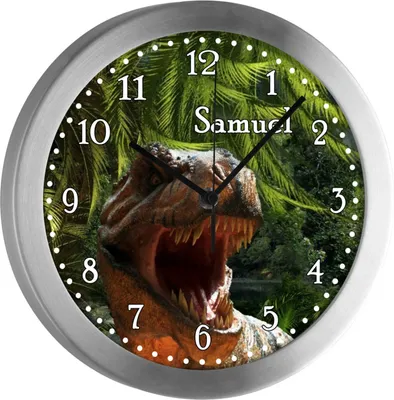 Produktbild von Kinderzimmer Funkwanduhr, Funkuhr Wanduhr Kinder, T-Rex 25 cm