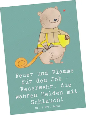 Produktbild von Mr. & Mrs. Panda Postkarte Feuerwehrmann Helden - Meeresbrise - Geschenk, Geschenke mit Herz, Anerkennung, für Berufstätige, Ansichtskarte, Hilfsbereitschaft, einzelkarte