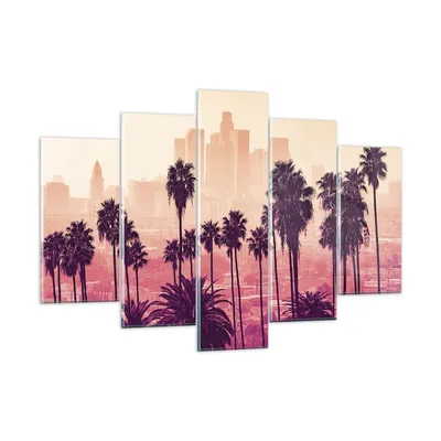 Produktbild von Bilder auf glas - 5 Teile - Elche Angeles Palmen - 150x100cm - Glasbilder - Wandbilder - Bilder - zum Aufhängen bereit - Wanddekoration aus Glas - Glas Bilder - Wandbild auf Glas - GEA150x100-4285
