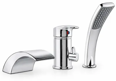 Produktbild von Badewannenarmatur 3-Loch Einhebelmischer Set mit Handbrause Wasserfall Chrom