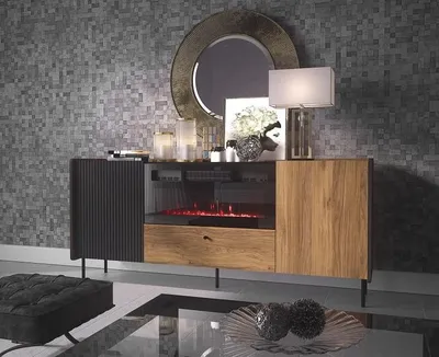 Obrázok produktu pre Komoda s elektrickým krbom ASHEBORO - orech / san sebastian / čierna