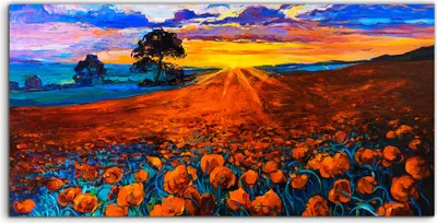 Produktbild von Coloray Acrylbild 100x50  Wandbild Acrylbilder Malerei Blumen Bäume Wiese farbenfroh