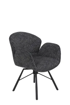 Produktbild von Hela Tische, Esszimmerstuhl Armlehnstuhl Bristol 360° drehbar, Bezug Bouclé Anthrazit, Rundrohr-Metallgestell Schwarz 120kg belastbar