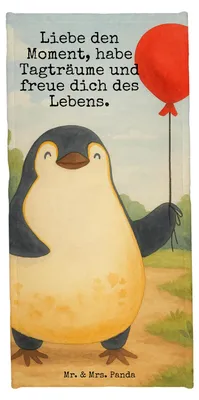 Produktbild von Mr. & Mrs. Panda Strandtuch Pinguin Luftballon Design - Eisblau - Geschenk, Geschenkidee, Badhandtuch, Frottier, sporthandtuch, Liebe, Frotteetuch, Motivation, Handtuch