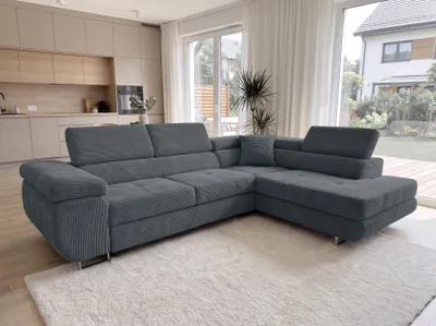 Produktbild von AX LIVING  Konak Cord-Schlafsofa R Dunkelgrau 276 cm mit Bettkasten & Kopfstützen