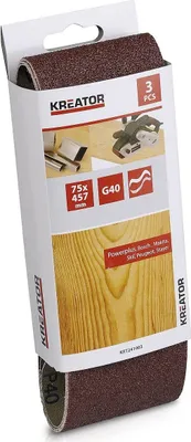 Produktbild von KREATOR Holz Schleifband für Bandschleifer 3 Stück - Körnung G40 - 7,5 x 45,7 cm